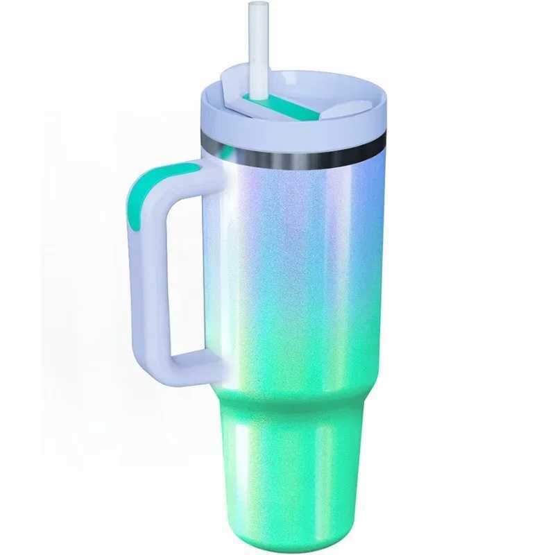 1200ml 40oz stainless steel water bottle with handle straw vacuum hot cup large capacity station wagon coffee Y241114