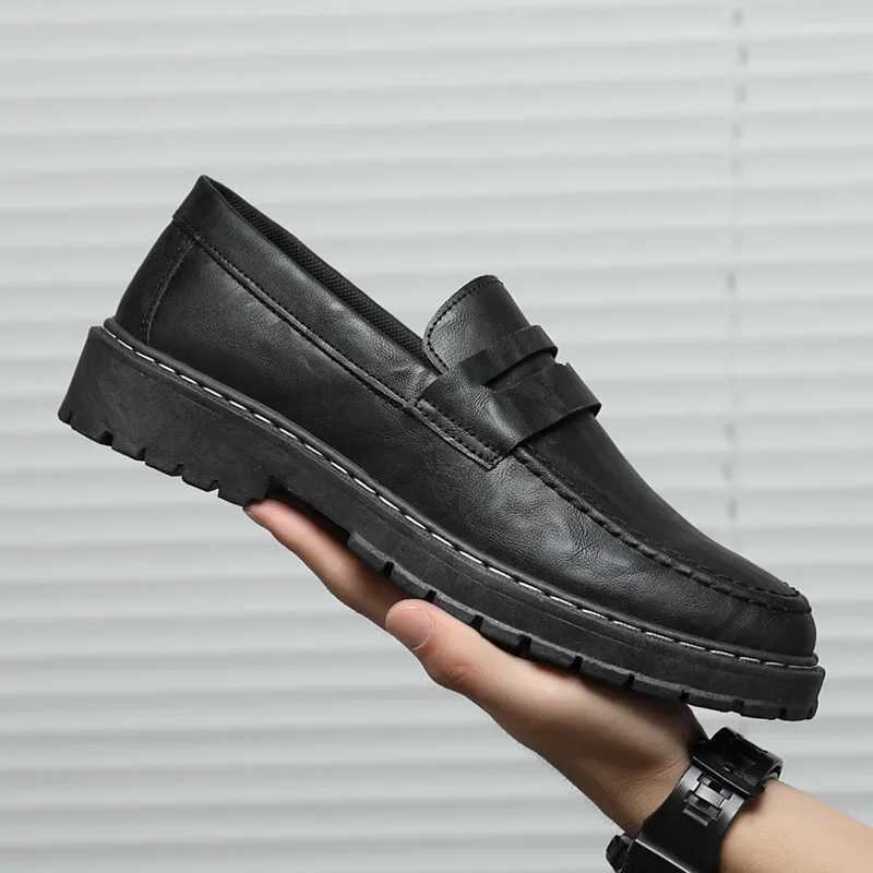 Thick Soled Loafers Men Leather Shoes Breathable Slip Loafers Solid Color Men Casual Shoes Handmade Men Formal Shoes XJ250614