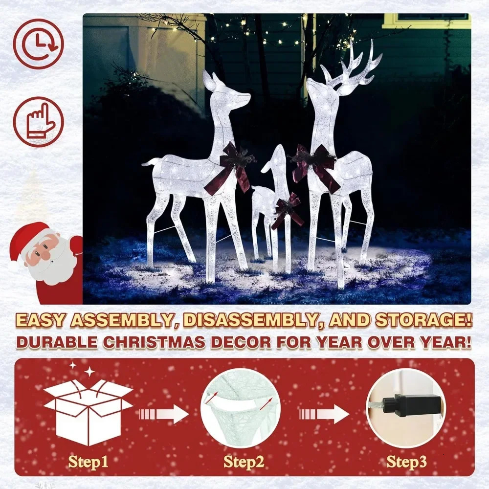 3piece reindeer family set with lights for Christmas decoration 45 FT pre lit 200 LED outdoor indoor white 3D 241108
