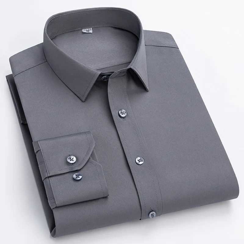 Mens Long SLeeve Fashion Shirt Designer Style Business Elastic Wrinkle Resistant Soft Comfortable Classic Solid Color XJ24113