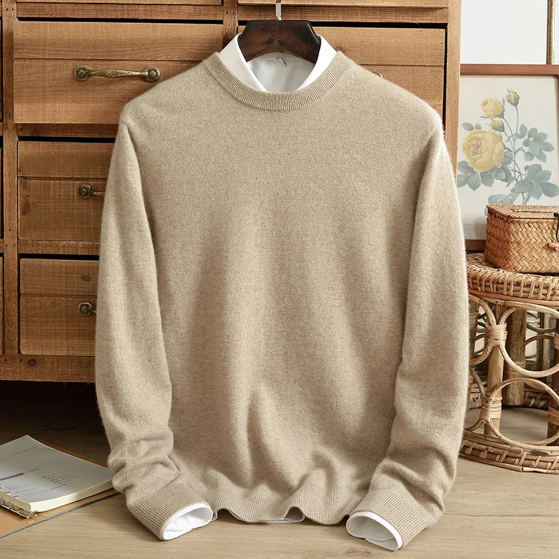 Winter mens round neck cashmere sweater 100% pure cashmere high-end knitted sweater pure color cashmere sweater mens fashionable top 241113