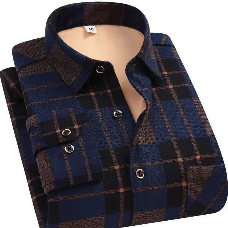 Autumn Winter Warm Plaid Shirts For Men Thick Velvet Long Sleeve Shirt Tops Slim Casual Business Male Jacket Thick Warm OutwearXJ24113