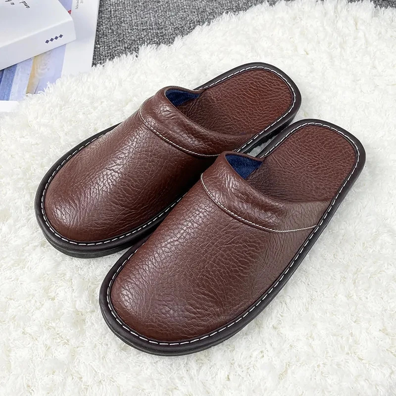 Plus Big Size 47 48 Unisex Genuine Leather Slippers Waterproof Indoor House Shoes Men Slippers Man Women Slippers 241114