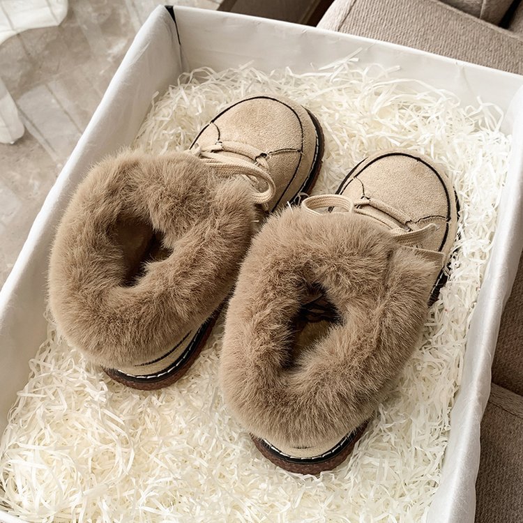 New Fashionable Winter Velvet Thick Round Lace Snow Boots.