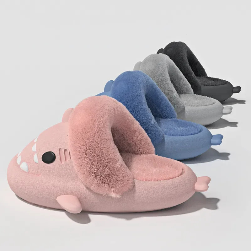 Men Women Shark Slippers Detachable EVA Waterproof Warm Cotton Plush Home Slippers Winter Indoor Fluffy Slides Non Slip Shoes 241114