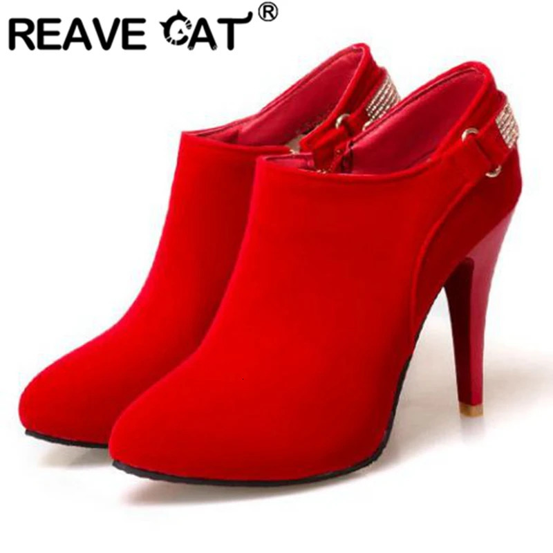 Rear Cat Ankle Boots Pointed Toe Thin Heel Flock Suede Water Diamond Large Size 31-50 Weed Blue Black S2686 241113