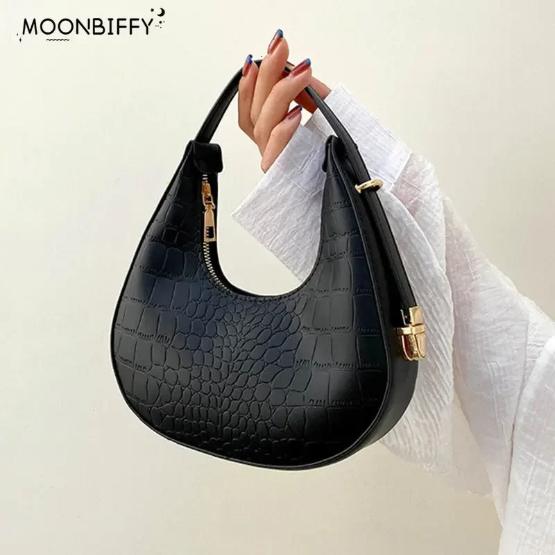 Fashion Alligator Pattern Shoulder Bags for Women Small Handle Underarm Bag Clutch Pu Leather Female Handbag with Purse 241114