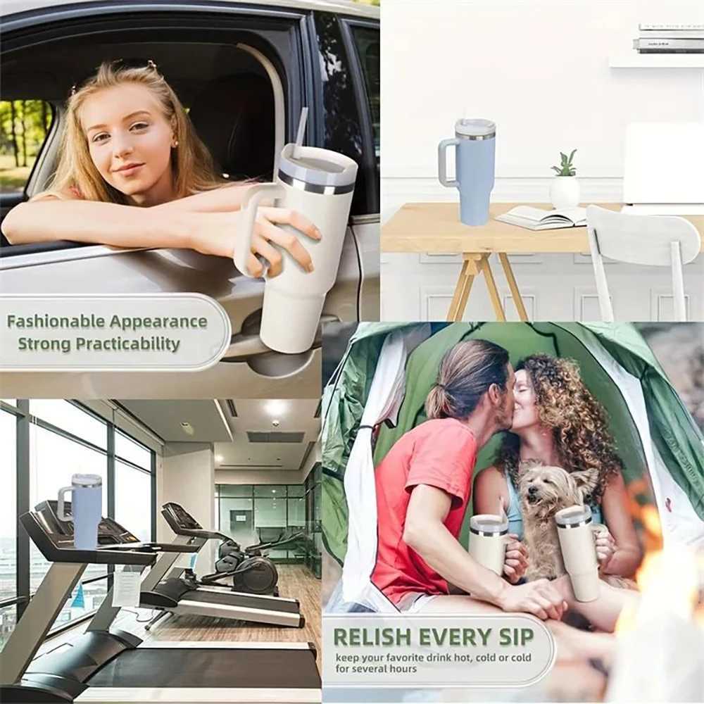 40 ounce stainless steel hot cup for holding hot and cold water bottles with handle and straw for hot g car leak proof Y241114