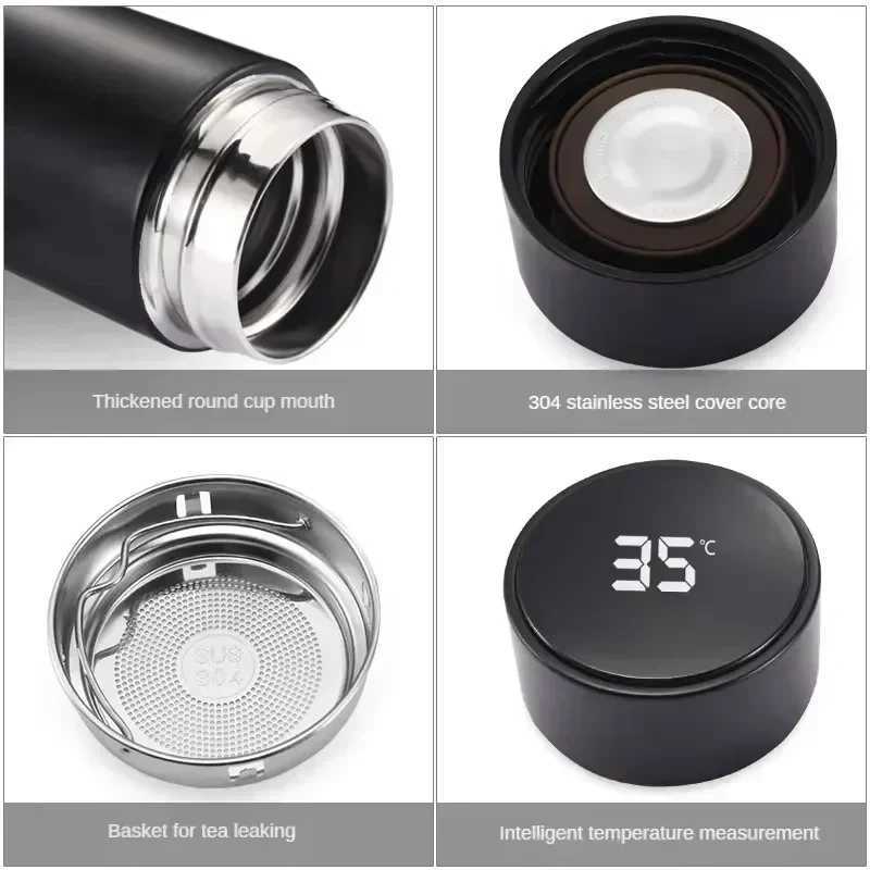 500Ml hot water bottle smart cup with temperature display 304 stainless steel vacuum coated smart coffee cup Y241114