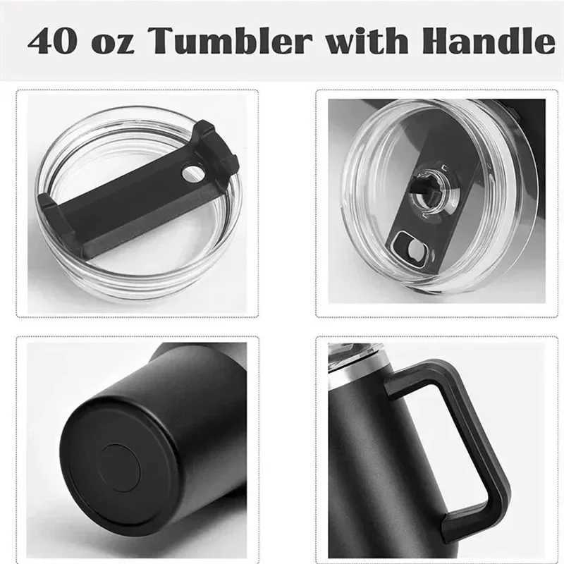 40oz stainless steel water bottle car coffee g Personalized with handle Lid straw vacuum hot cup Y241114