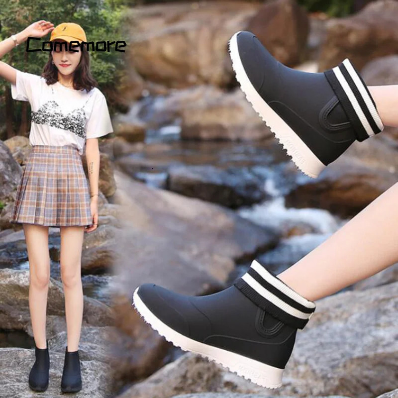 Comemore Womens Anti-skid Water Shoes Ankle Boot Women Leisure Fashion Waterproof Shoe Rubber Booties Summer Rain Boots Zapatos 241114