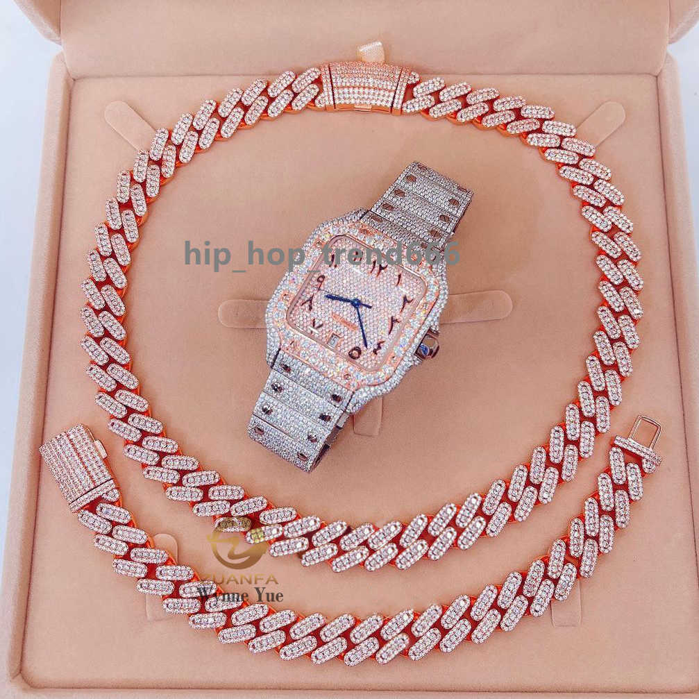 Thick Solid 925 Sterling Silver 18mm Baguette Link Chain Thick VVS Moissanite Cuban Link Chain