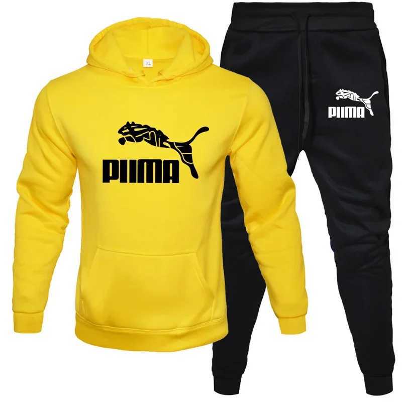 Mens New mens hoodie sportswear fashion Flce sportswear two-piece casual long Slve solid color hoodie jogging pants set top X241113