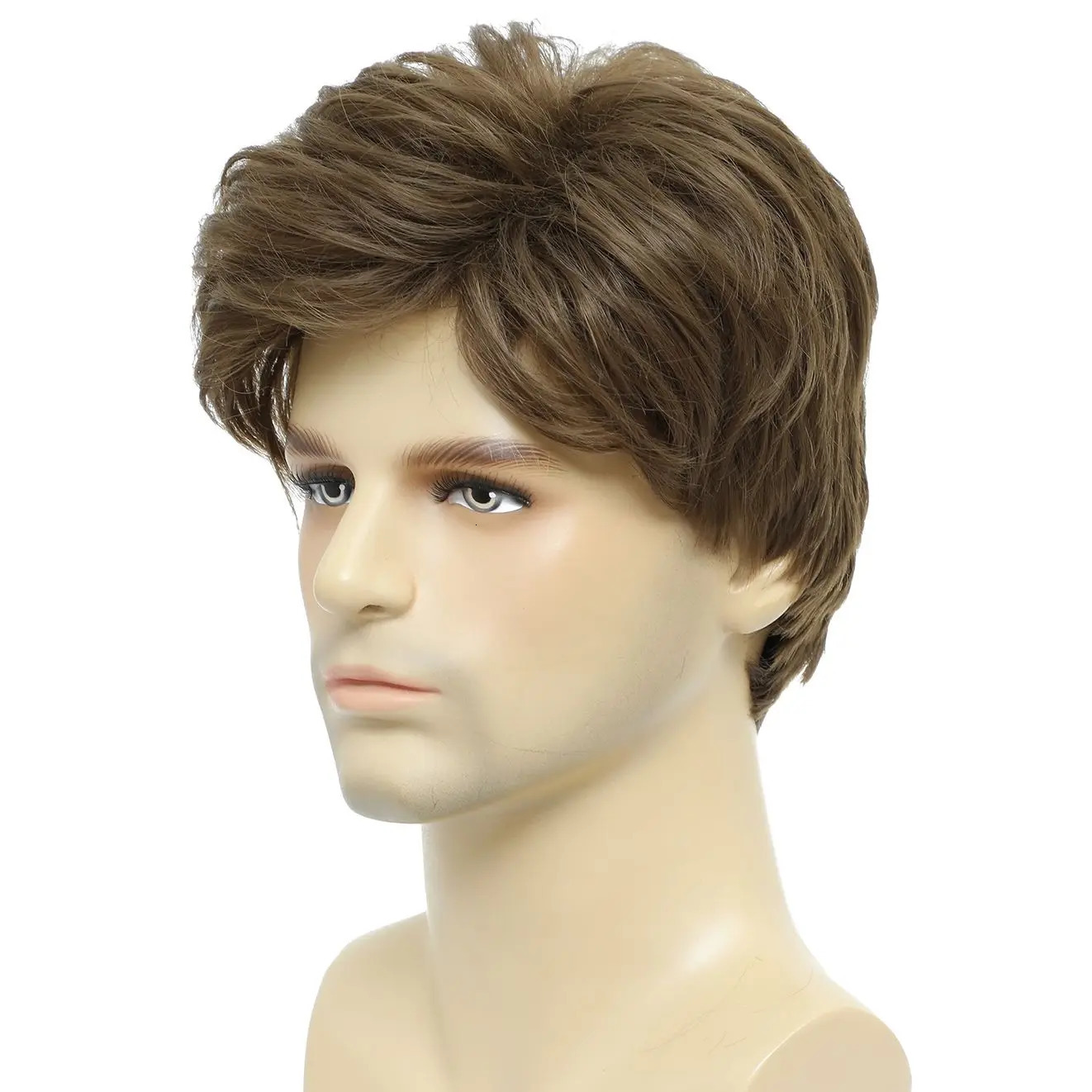 BCHR Mens Wigs Short Brown Wig Men Natural Fluffy Cosplay Costume Synthetic Mens Wig for Male Guy 240412
