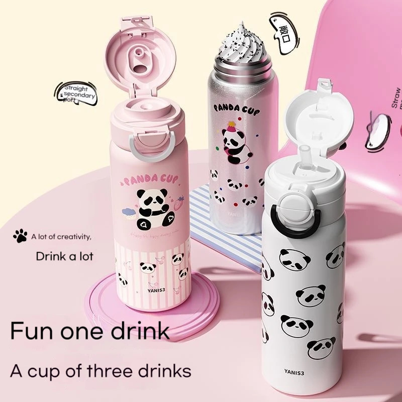Yanis3 Ready to Go Fat Skin Cute Panda Vacuum Cup Girl Student Bounce Double Beverage Glass Christmas rens Toy 241113 W260226