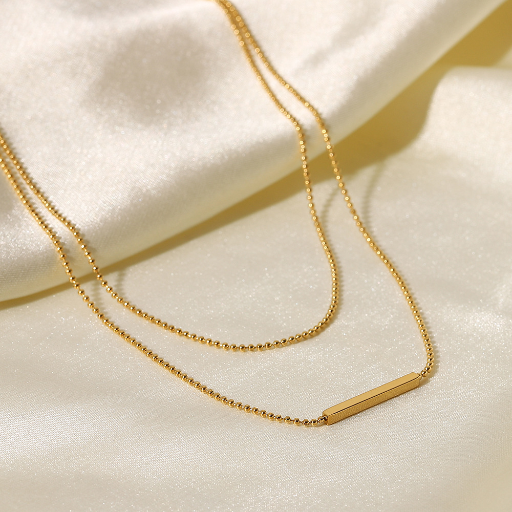 Designer Classic Double Layered Tbar Stick Necklace For Women Stainless Steel 18K Gold Pendant Necklace Non Fading, Non Allergic Party Jewelry Wholesa