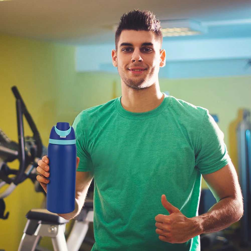 19-32 oz straw portable water cup 304 stainless steel sports water bottle vacuum hot filling g outdoor camping sports Y241114