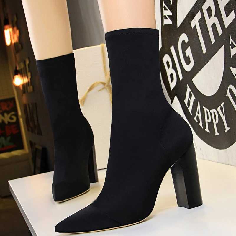 BIGTREE shoes Warm boots Fi ankle boots Pointed Toe Streh boots autumn stiletto heels sock boots high-H womens shoes M241113