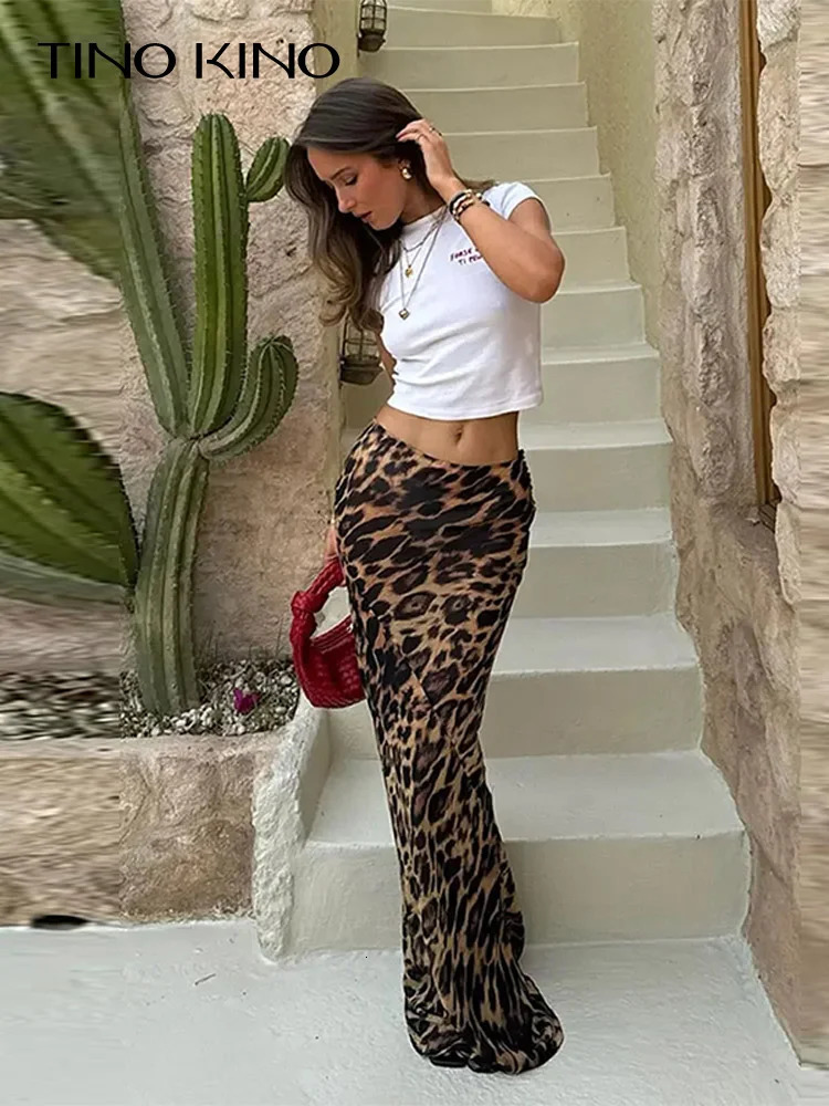 Fashion Leopard Print Skirt Slim Hip Package Low Waist Female Long 2024 Spring Summer Elegant Allmatch Streetwear 240402