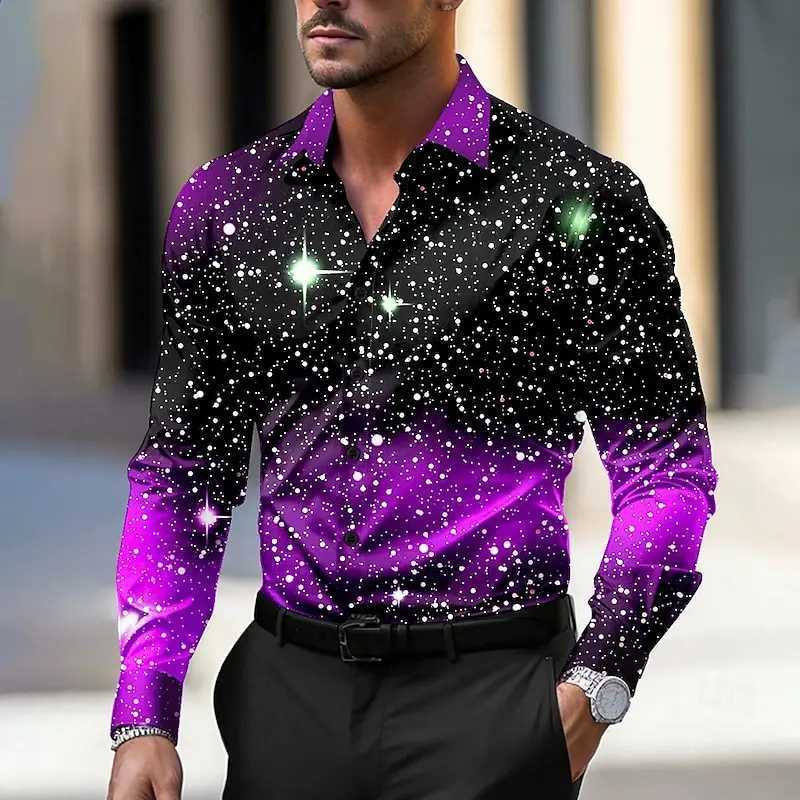 2024 Hot Selling Christmas Mens Shirt Star/Galaxy Long Sleeve Shirt Art Casual Party Evening Dress Autumn/Winter High CollarXJ24113