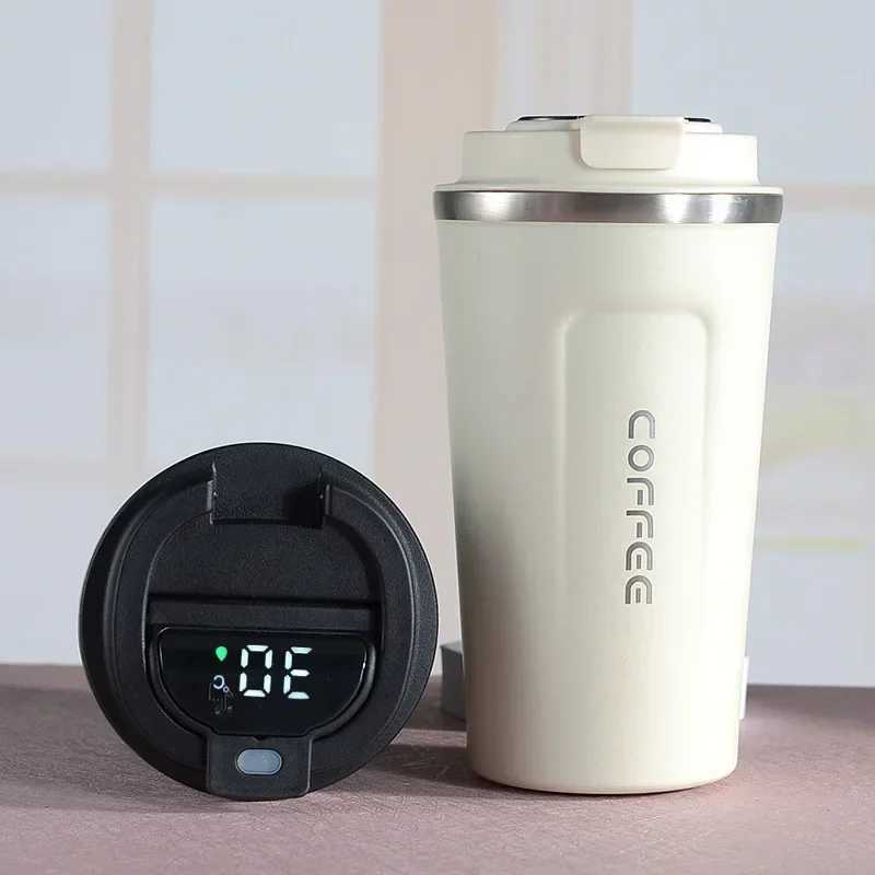 380/510ml hot coffee cup stainless steel coffee cup temperature display vacuum thin film hot melt water bottle Y241114