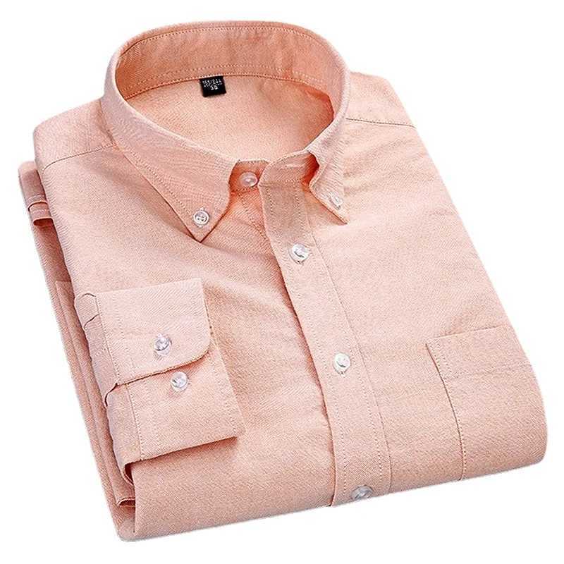 Quality 100% Cotton Oxford Shirt Mens Long Sleeve Casual Comfortable Breathable Button Pocket Men Solid Dress ShirtsXJ24113