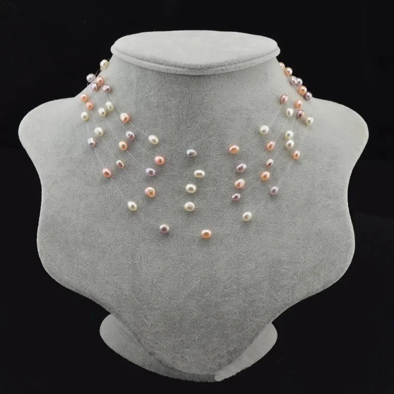 Wedding brides multi-layered short necklace necklace colorful Baroque pearl natural freshwater pearl necklace womens Collier 241113