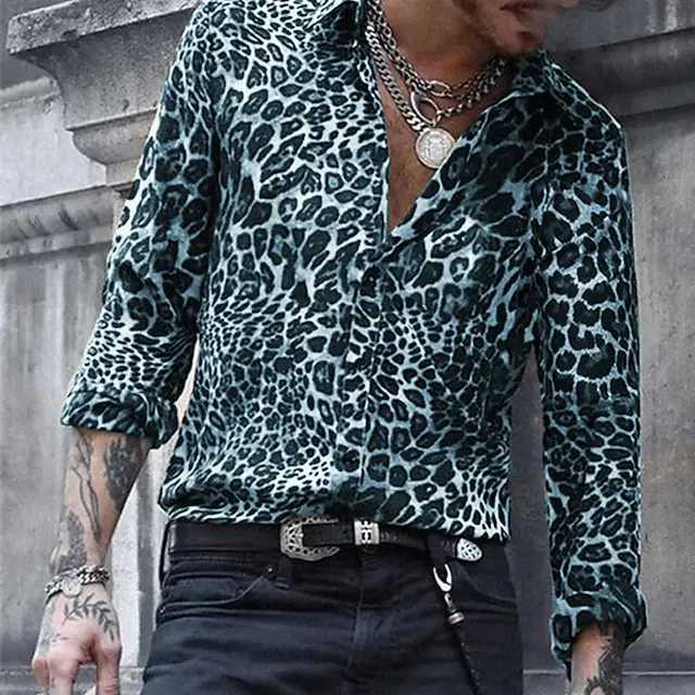 2024 Leopard Print Pattern Lapel Button mens Shirt 3D Printed Casual Fashion Long Sleeved Shirt Street Unisex Clothing TopXJ24113