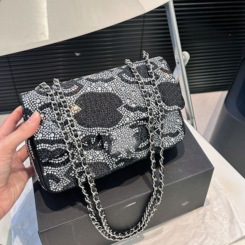 Shiny Rhinestone Decoration Woman Designer Shoulder Bag Letters Pattern Classic Flap Silver Hardware Matelasse Chain Crossbody Bags Wallet Handbag Pouch 20cm