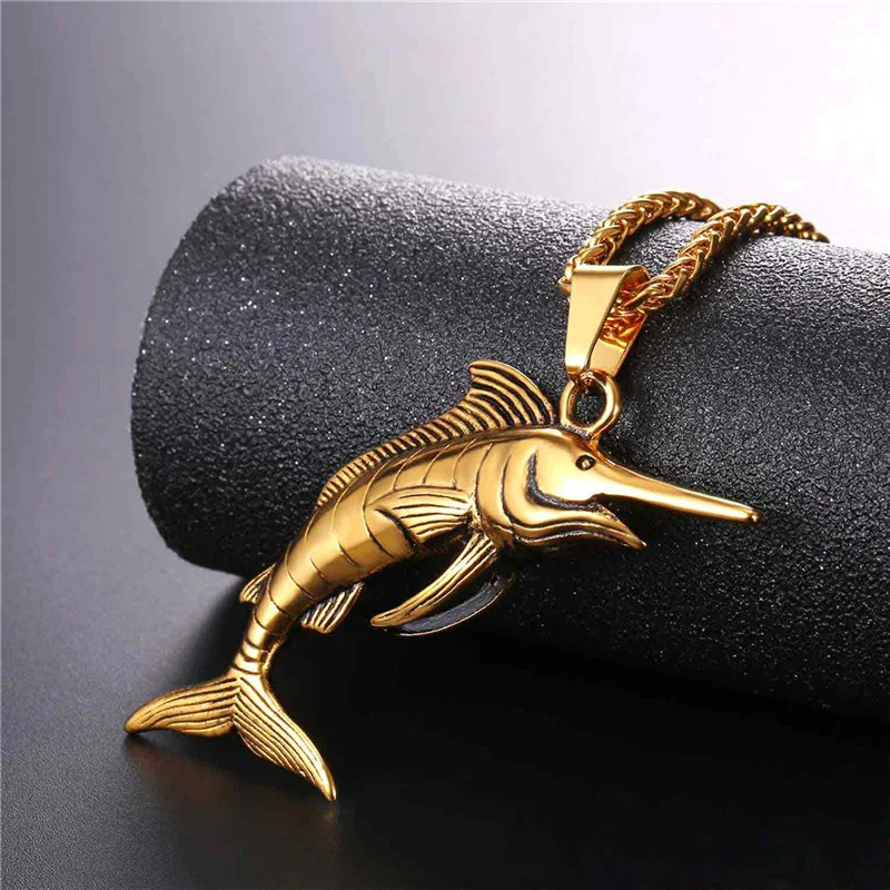 Collare Big Swordfish Pendant Gold/Black Color Stainless Steel Sea Animal Jewelry Wholesale Fish Marlin Swordfish Necklace P805 241113