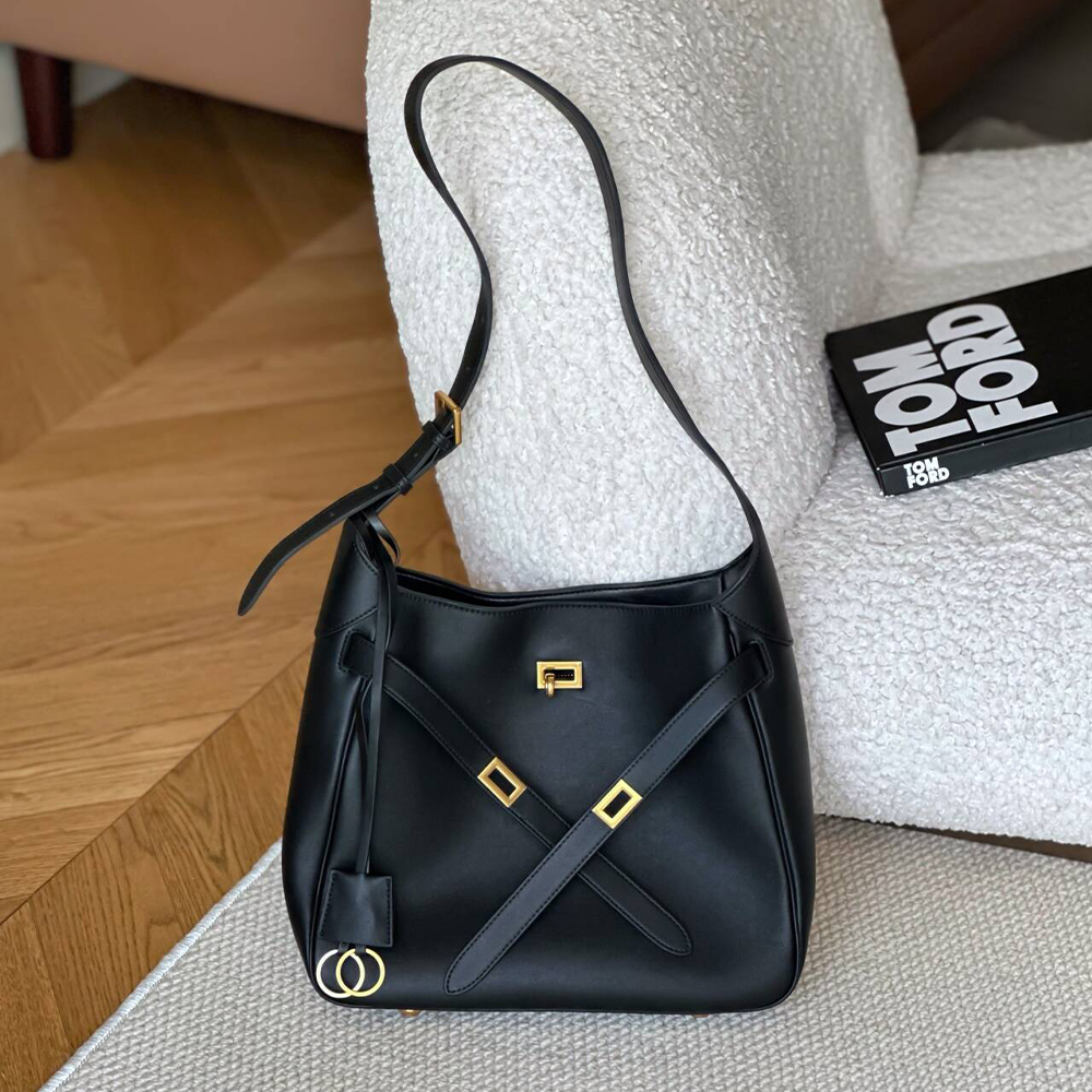 Real Leather Buckle Tote Bags For Women Large Capacity Commuting Bucket Purse Versatile Desinger Shoulder Armpit Bag Genuine Leather BagVoyage