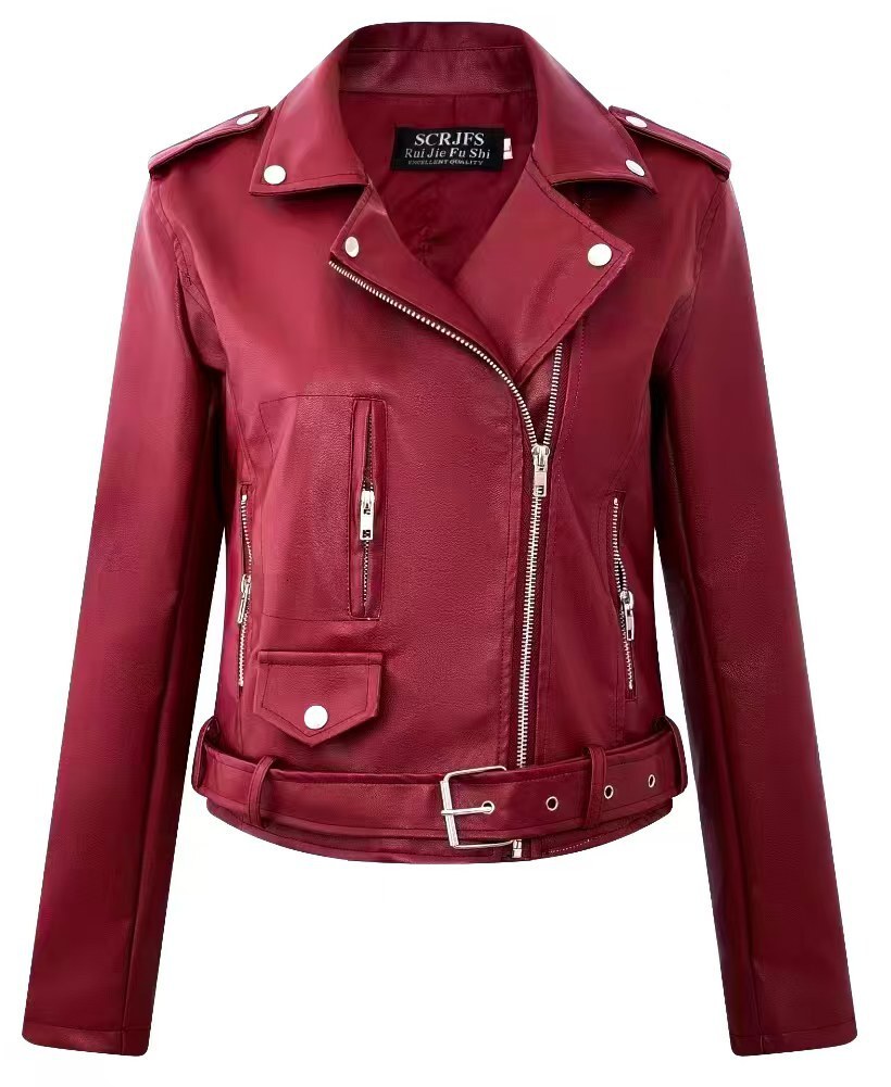 womens coat new station small leather jacket women's short korean version slim fit motorcycle pu jacket versatile showing off the trend of slim j