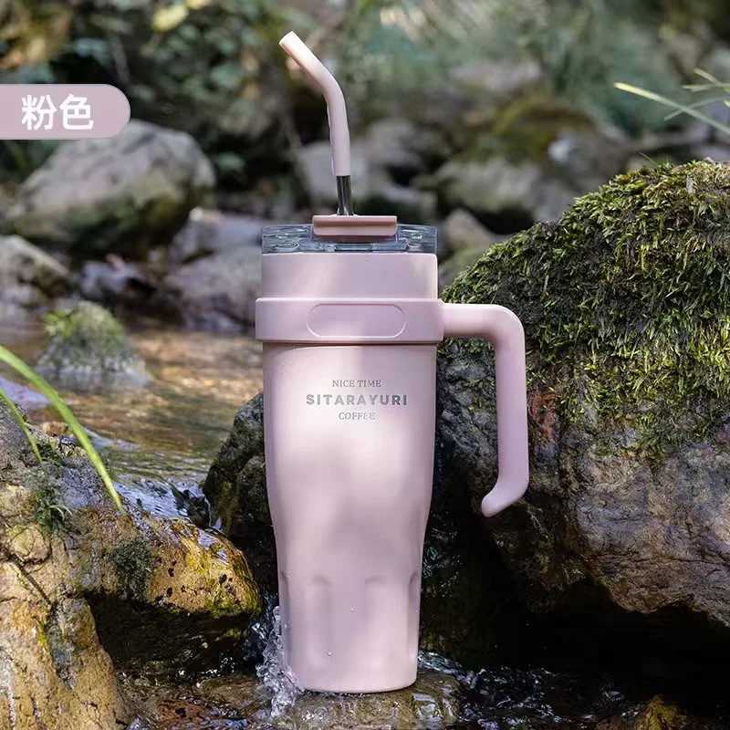 Cute hot stainless steel vacuum cleaner with Lid straw handle used for water hot coffee tea gym car hot cup Y241114