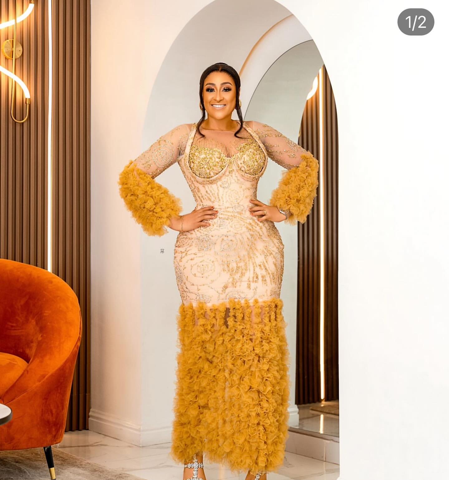 2024 Plus Size Gold Illusion Mermaid Prom Dresses For Special Occasions Lace Beaded Full Sleeves Evening Party Birthday Gowns Dress For Women Vestidos