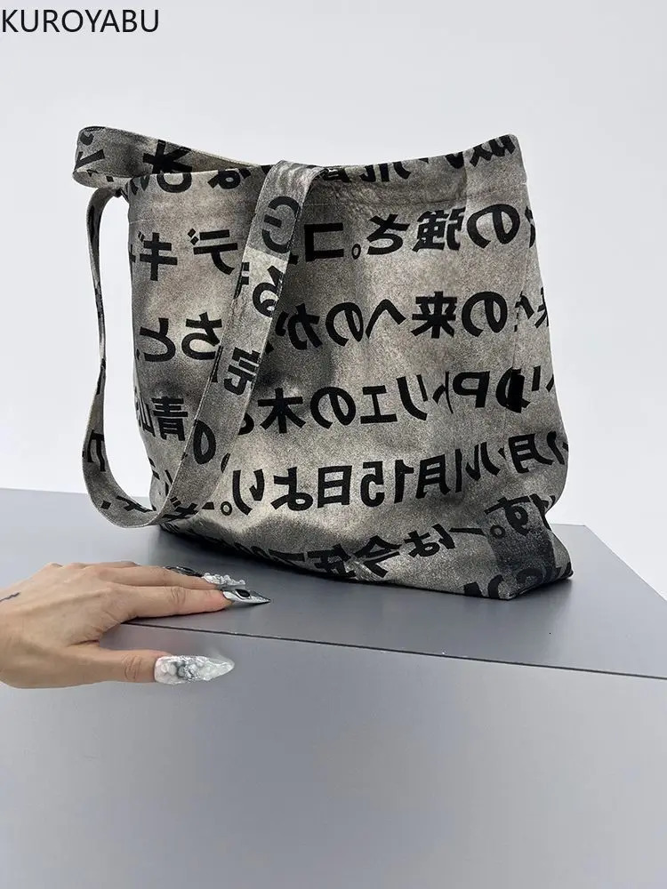 Womens Bag Arrive Fashion Letter Print Casual Canvas Bag Women Tote Bags Vintage Y2k Shoulder Bags Japanese Bolsa 241114