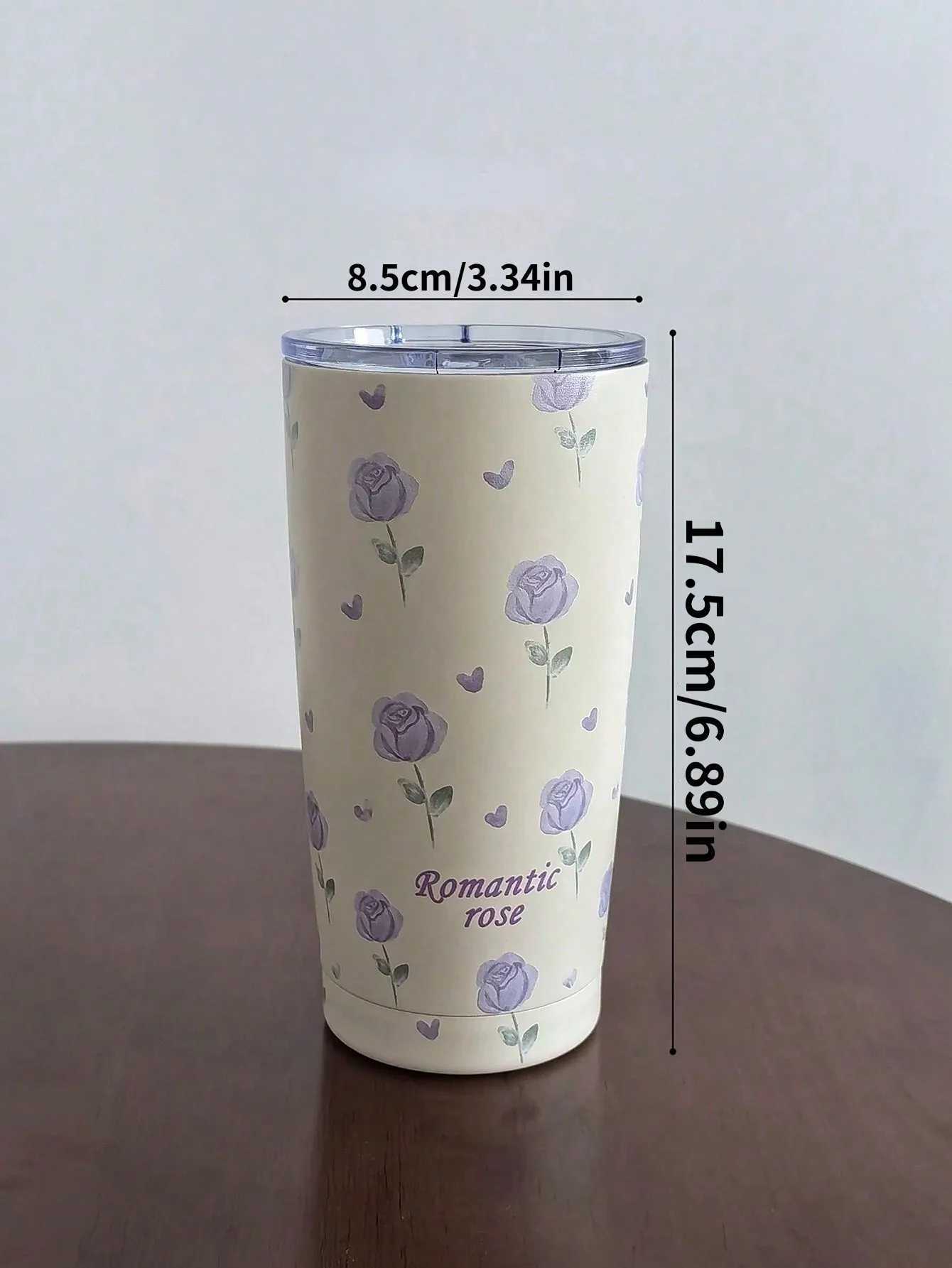 1PC 550ml rose patterned double-layer stainless steel hot cup g coffee cup water bottle travel g Halloween/Christmas/ Y241114