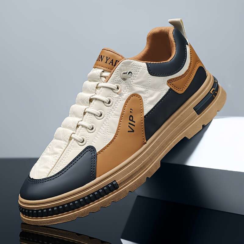 1pc Men's Fashion Skate Shoes - Casual/Sporty Style, Low-Top, Plaid Pattern, Comfortable Non-Slip Lace-Up Sneakers, PU Upper, Fabric ing, PVC Sol