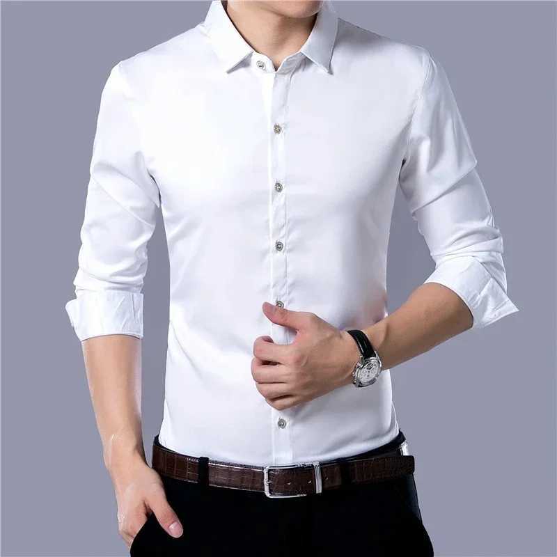 Basic Business Mens Shirt Fashion Classic Solid Color Long Sleeved Casual White Shirt Male Plus Size 6XL 7XL 8XLXJ24113