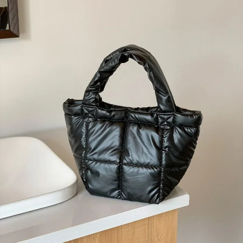 Winter Down Tote Bag for Women Puffer Handbag Trendy Chic Puffy Top Handle Bag Quilted Padded Shoulder er Shopper Bag 241114