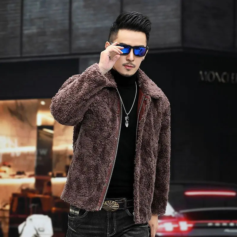 autumn winter mens long sleeved fur jacket mens short fur leather coat mens slim fit warm coat I508 241113