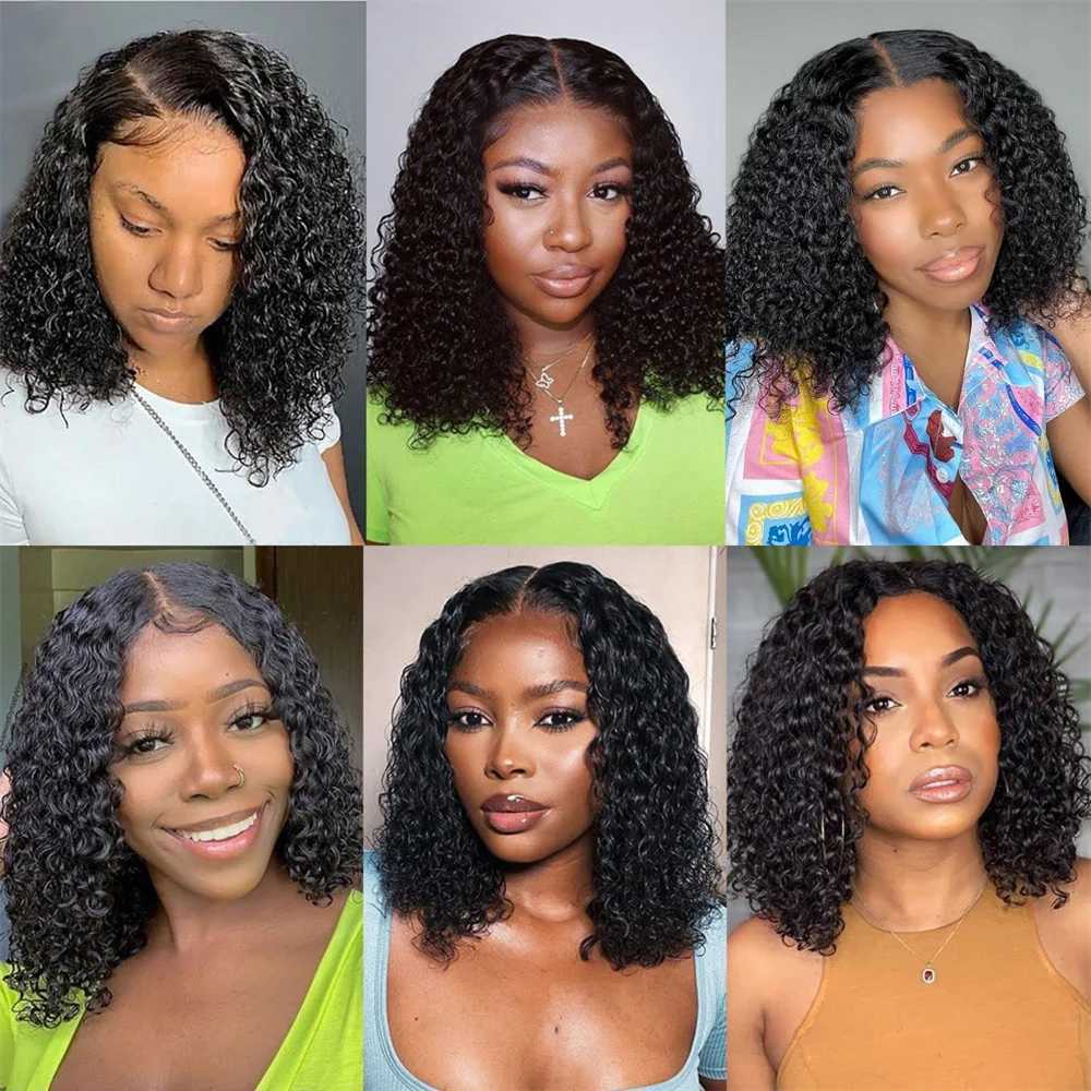 13x4 Bob Wigs Jerry Curly Short Water Wave Lace Frontal Human Hair Wigs Natural Black Brazilian Deep Curly Wigs For Black WomanXJ241113