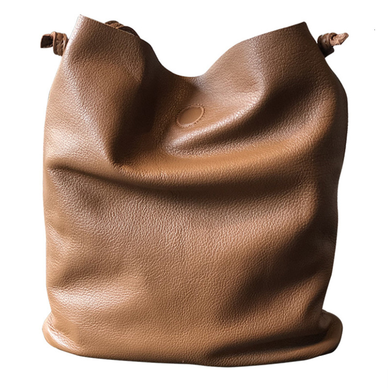 Bag Women's New Large-Capacity First Layer Cowhide Bucket Soft Leather Japanese And Korean One-Shoulder Messenger Bag Women Genuine Leather BagVo