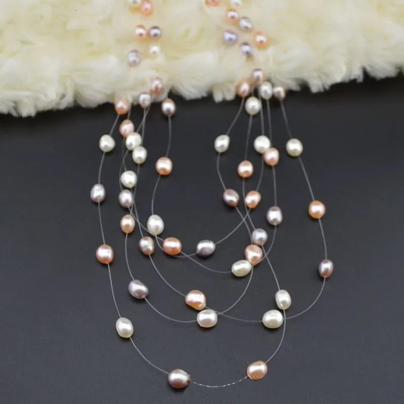 Wedding brides multi-layered short necklace necklace colorful Baroque pearl natural freshwater pearl necklace womens Collier 241113