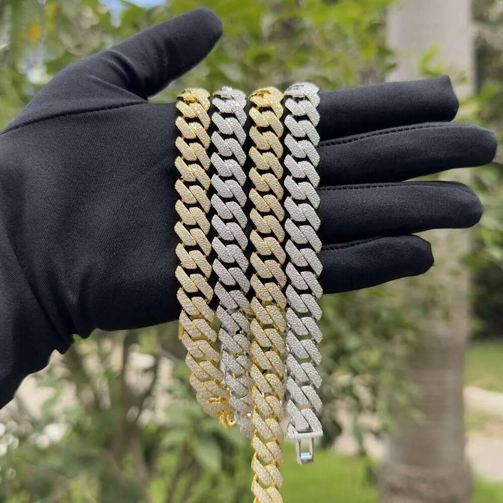 Pass Diamond Tester Sier Cuban Link Chain Wide 2rows Solid Moissanite Diamond 8mm-20mm Jewelry Set Necklaces Hiphop