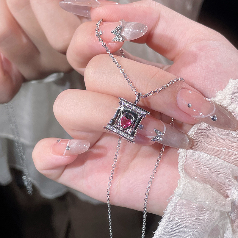 Chic Commute-Friendly Winter-Inspired Heart & Fireplace Pendant Necklace in Stainless Steel for Women