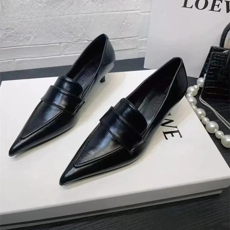 Pointed Toe Leather Shoes Womens Middle Boots Loafers Fashion Office Pump Shallow Elegant Dress Autumn Trend Chelsea Oxford Zapatos 241113