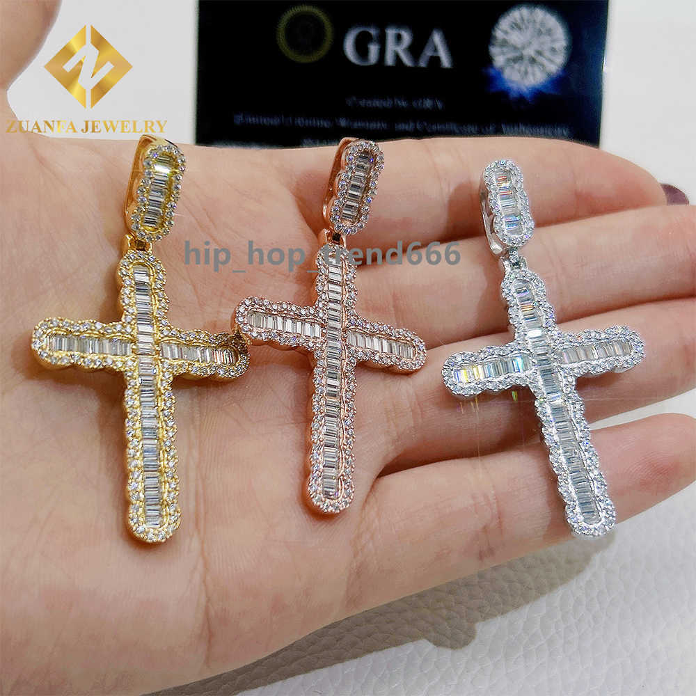 Fashion buagette moissanite Hip Hop Ankh Cross Pendant 925 sterling silver Cross pendants D vvs moissanite iced out pendant