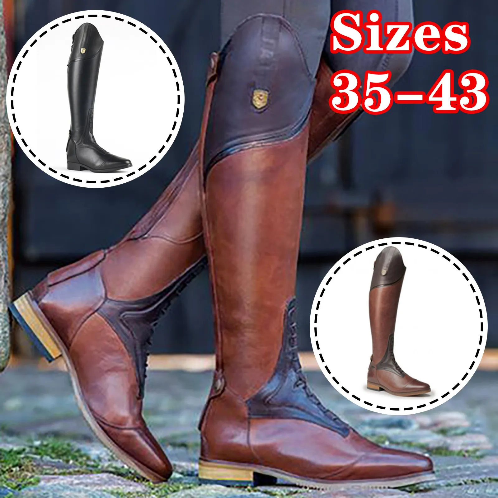 Women's Equestrian Leather Knee High Shoes Vintage Horse Autumn Winter Mountain Riding Boots Botas Mujer 241119