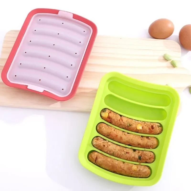 Silicone Hamburger Hot Dog Making Tray with Lid Food Grade Sausage Mold Handmade Children Food Machine Kitchen Cooking Gadgets