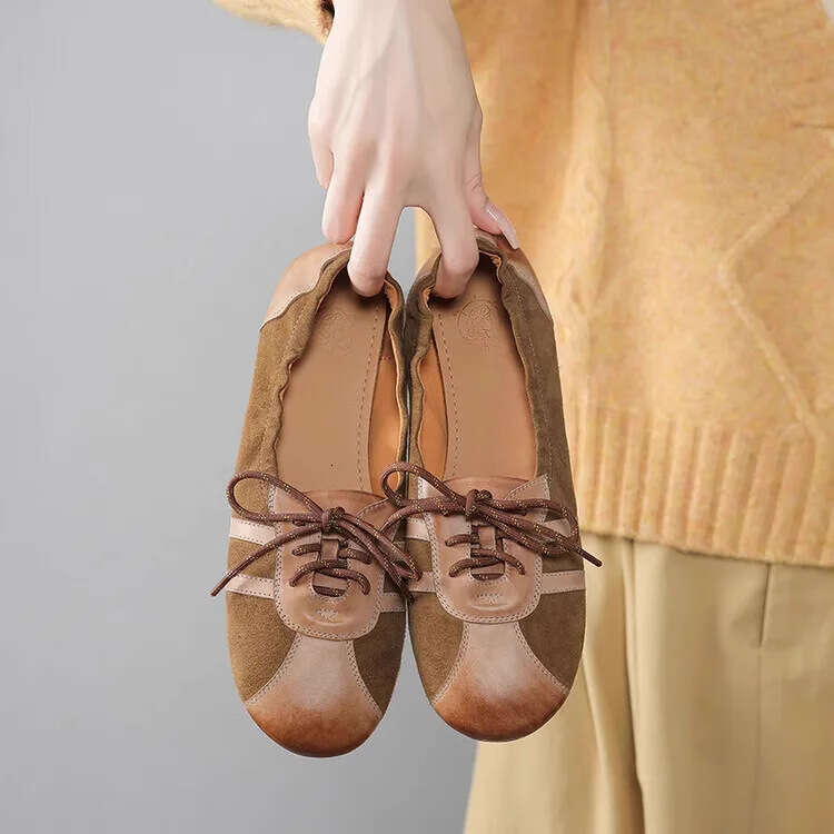 Autumn And Winter 2024 New Flat Ballet Women's Chicken Rolls Casual Round Toe Soft Surface Single Small Leather Bean Shoes